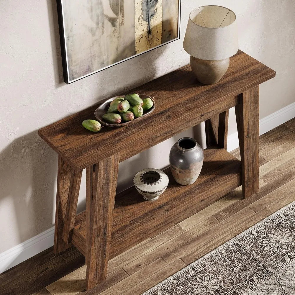Farmhouse Console Table Two-Tier Wood Entryway Storage