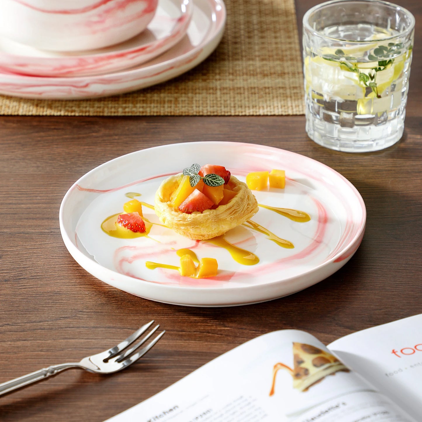MALACASA Luna Marble Porcelain Dinnerware Set For 4