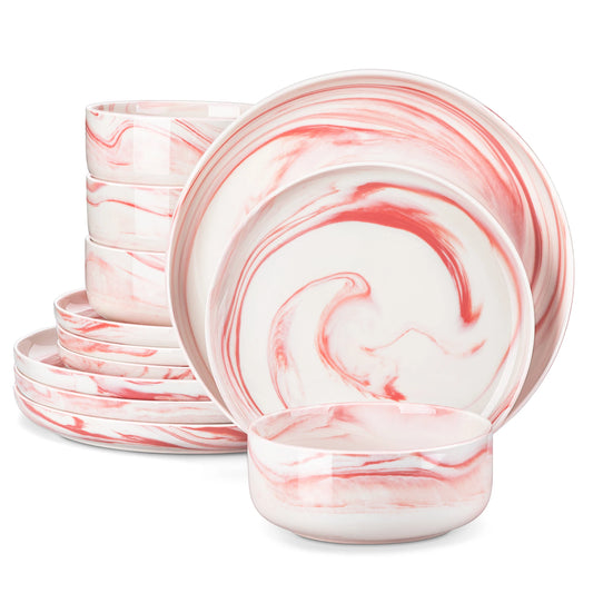 MALACASA Luna Marble Porcelain Dinnerware Set Service For Four