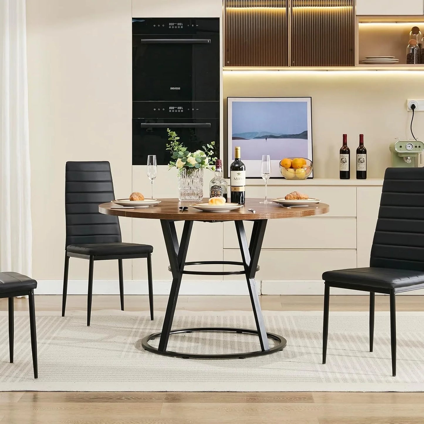 Round Dining Table For Four Modern Farmhouse With Metal Legs