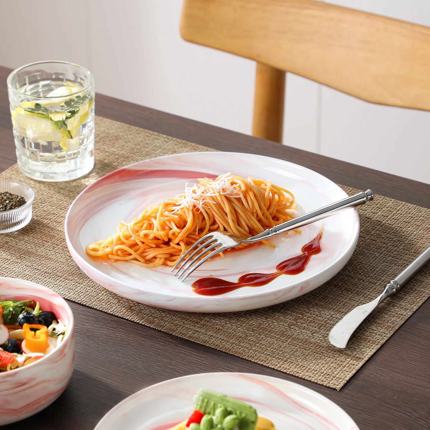 MALACASA Luna Marble Porcelain Dinnerware Set For 4