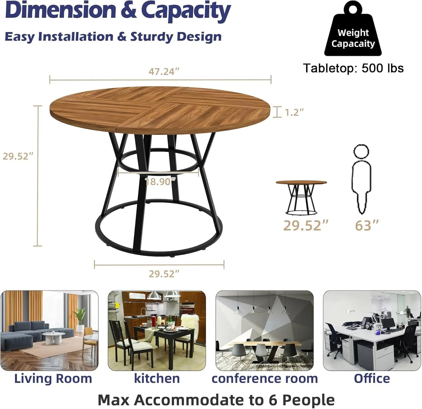 Round Dining Table For Four Modern Farmhouse With Metal Legs
