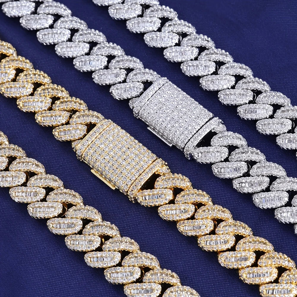 Men's 925 Sterling Silver Cuban Chain Necklace With Moissanite