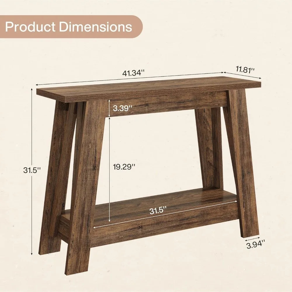 Rustic Farmhouse Console Table With Storage For Entryway Decor