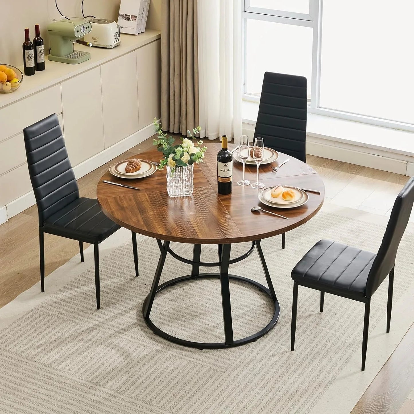 Round Dining Table For Four With Metal Legs Modern Farmhouse