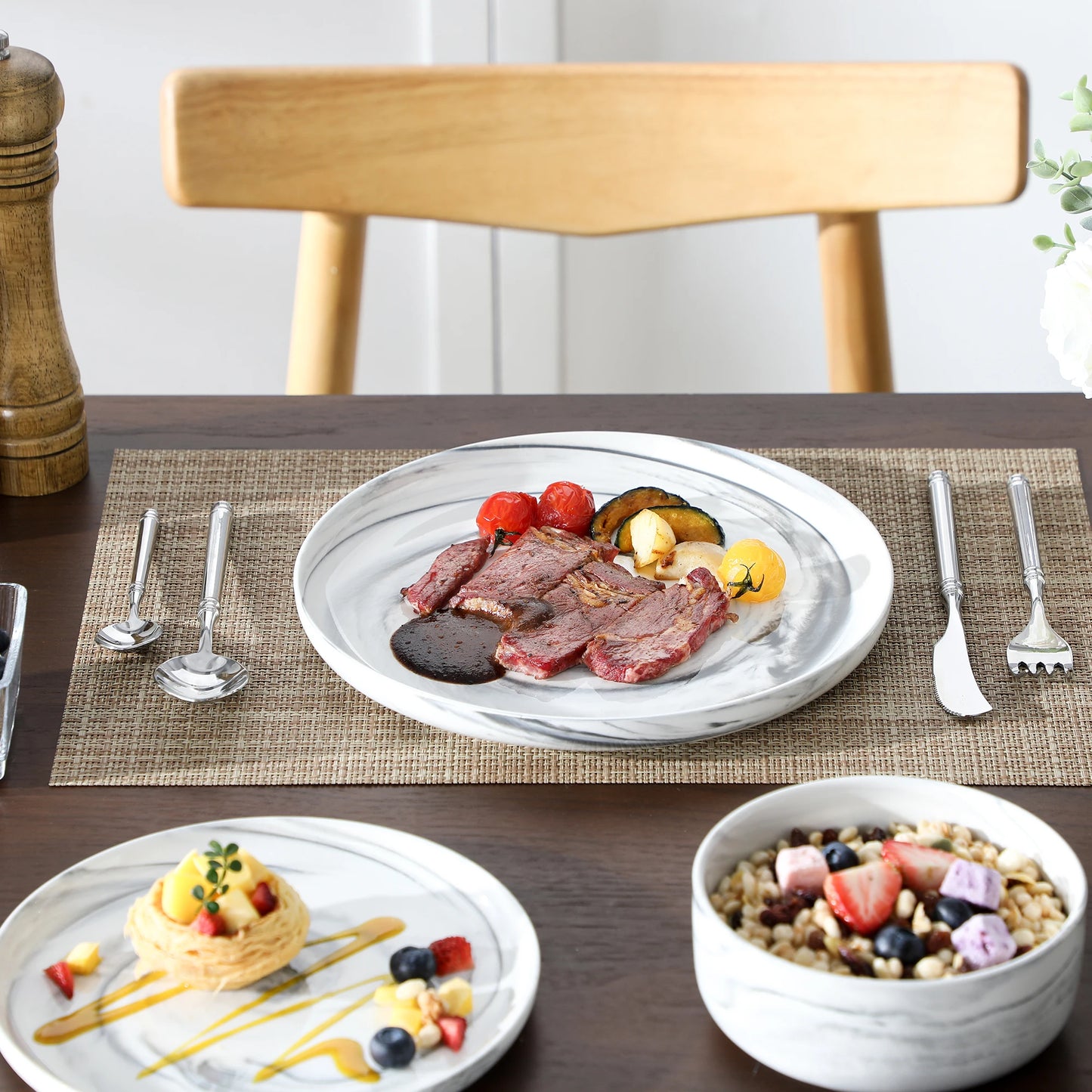MALACASA Luna Marble Porcelain Dinnerware Set For 4