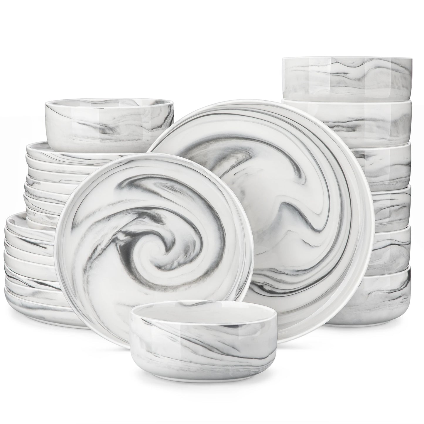 MALACASA Luna Marble Porcelain Dinnerware Set For 4