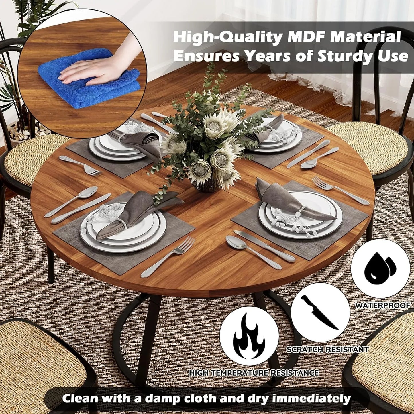 Round Dining Table For Four Modern Farmhouse With Metal Legs
