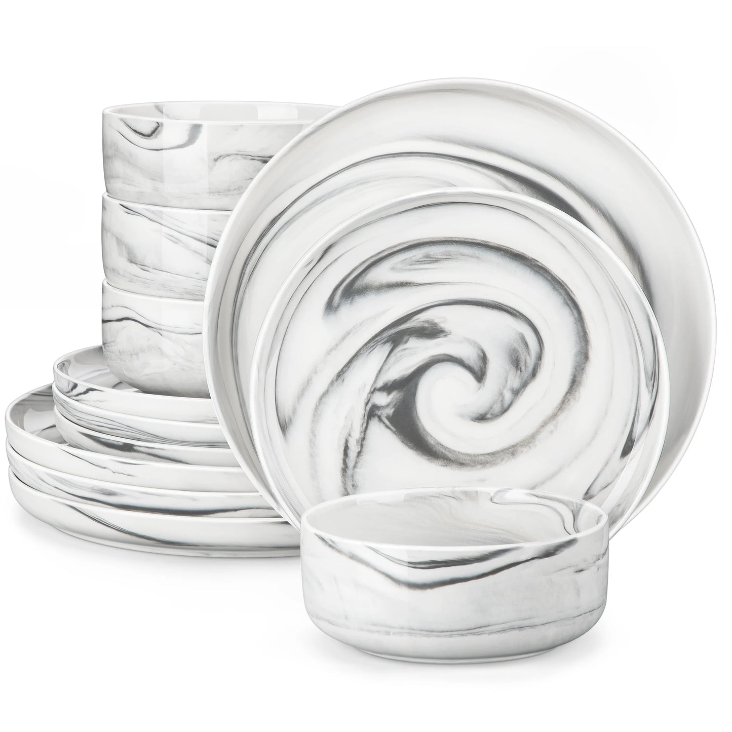 MALACASA Luna Marble Porcelain Dinnerware Set Service For Four