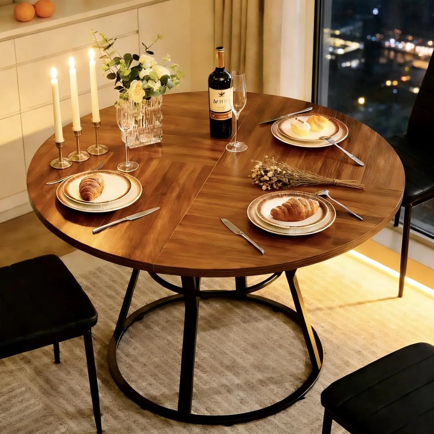 Round Dining Table For Four With Metal Legs Modern Farmhouse