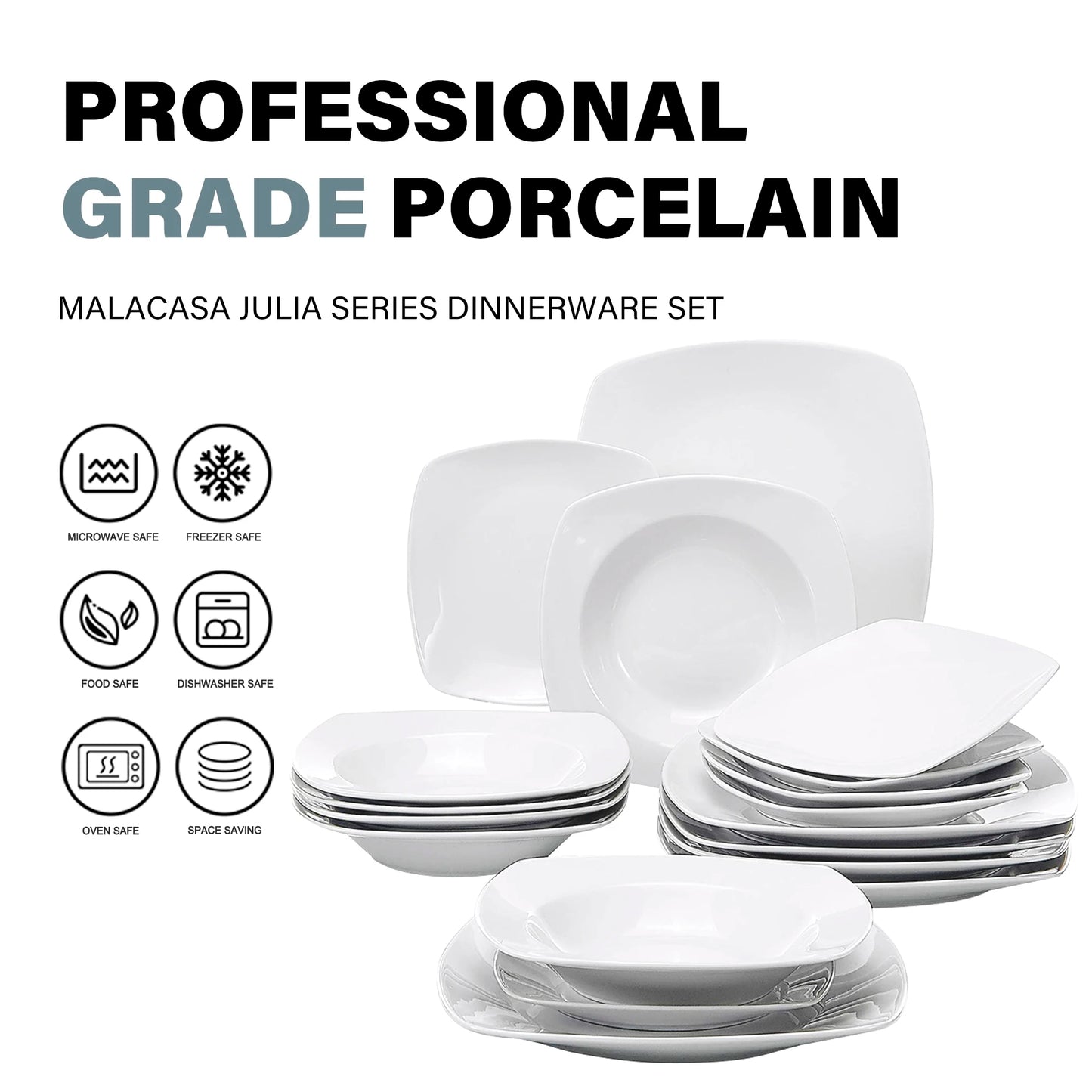 MALACASA Julia Porcelain Dinnerware Set Service For 6