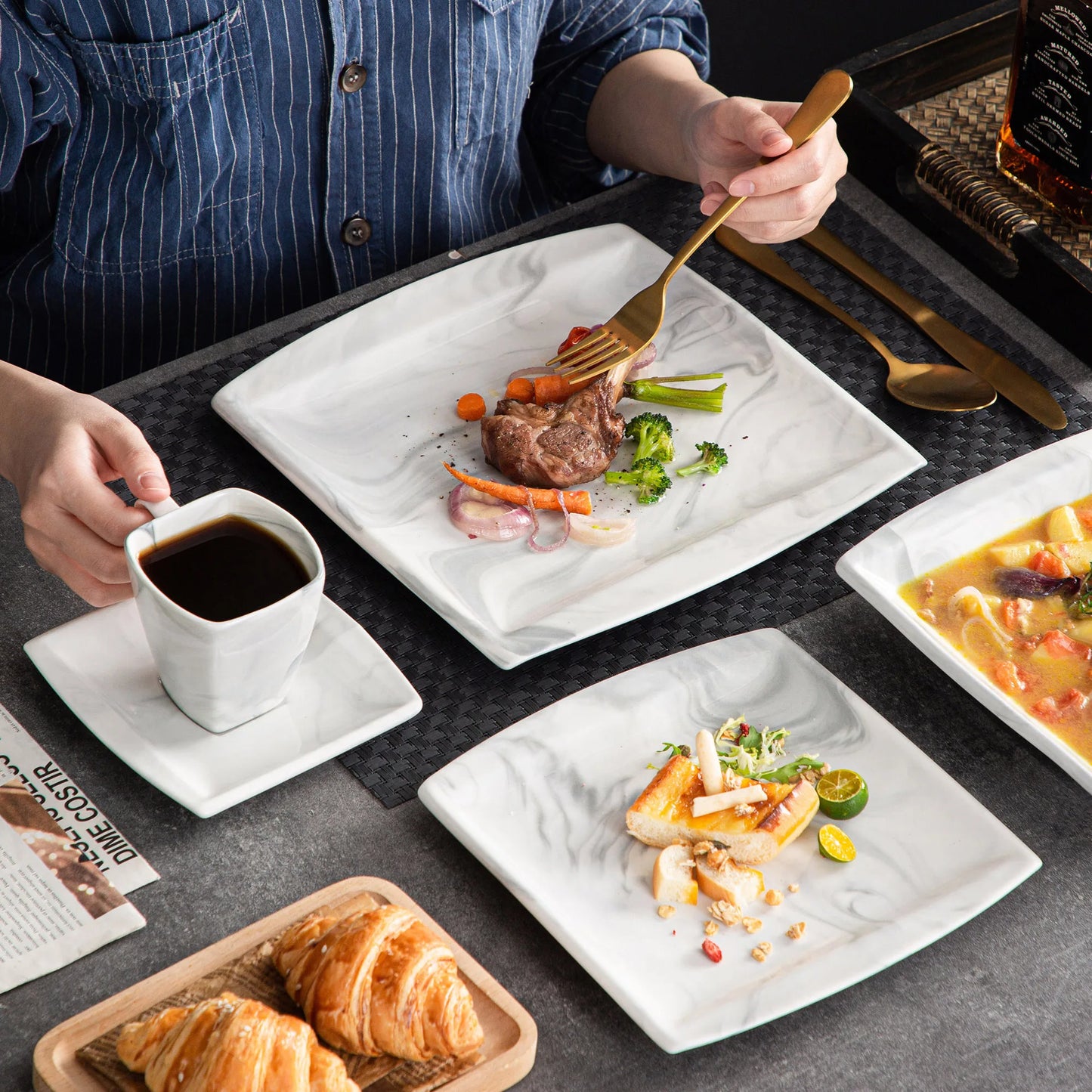 MALACASA Porcelain Dinnerware Set For 12 Service Elegant Tableware