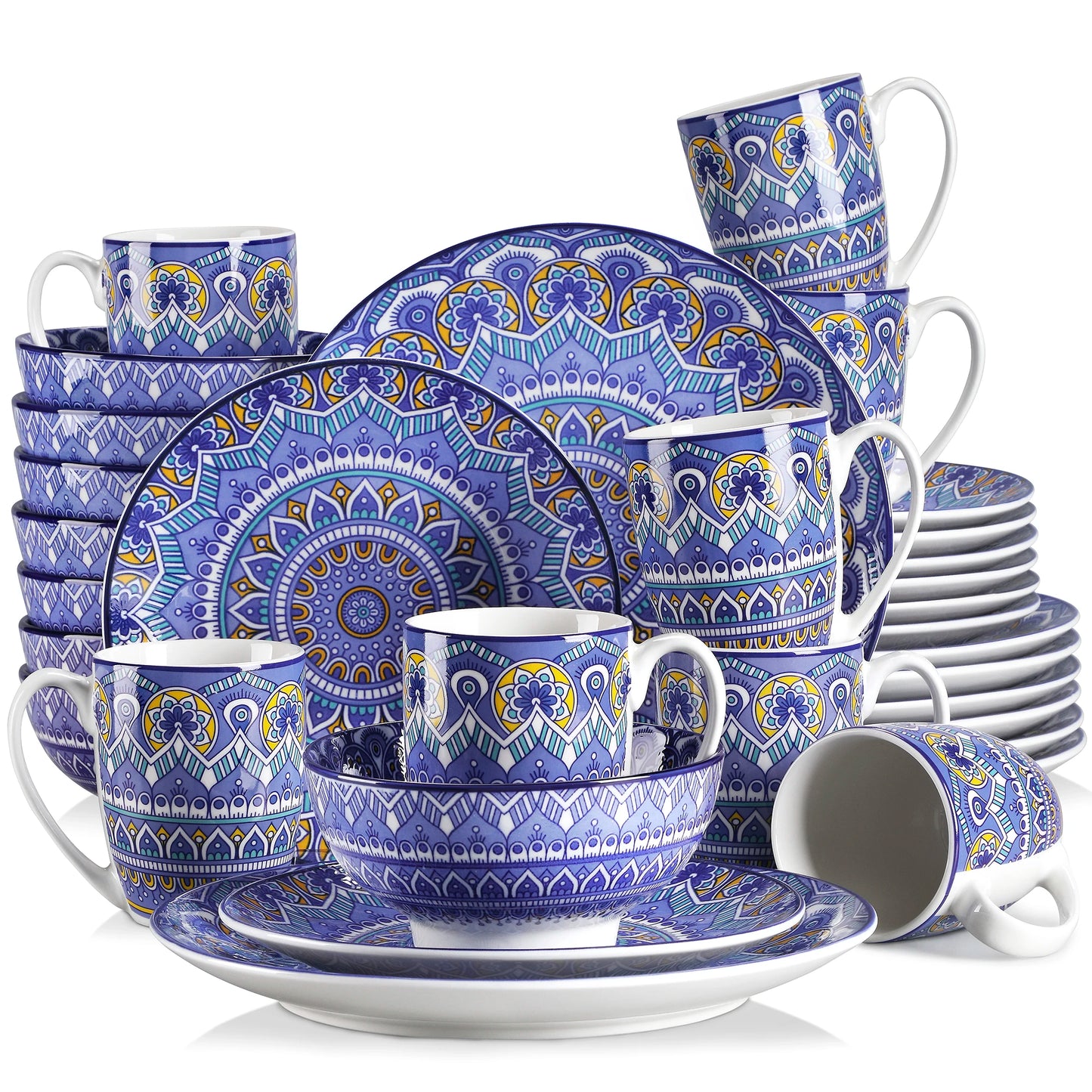 Malacasa Mandala Bohemian Dinnerware Set With Plates Bowls Mugs