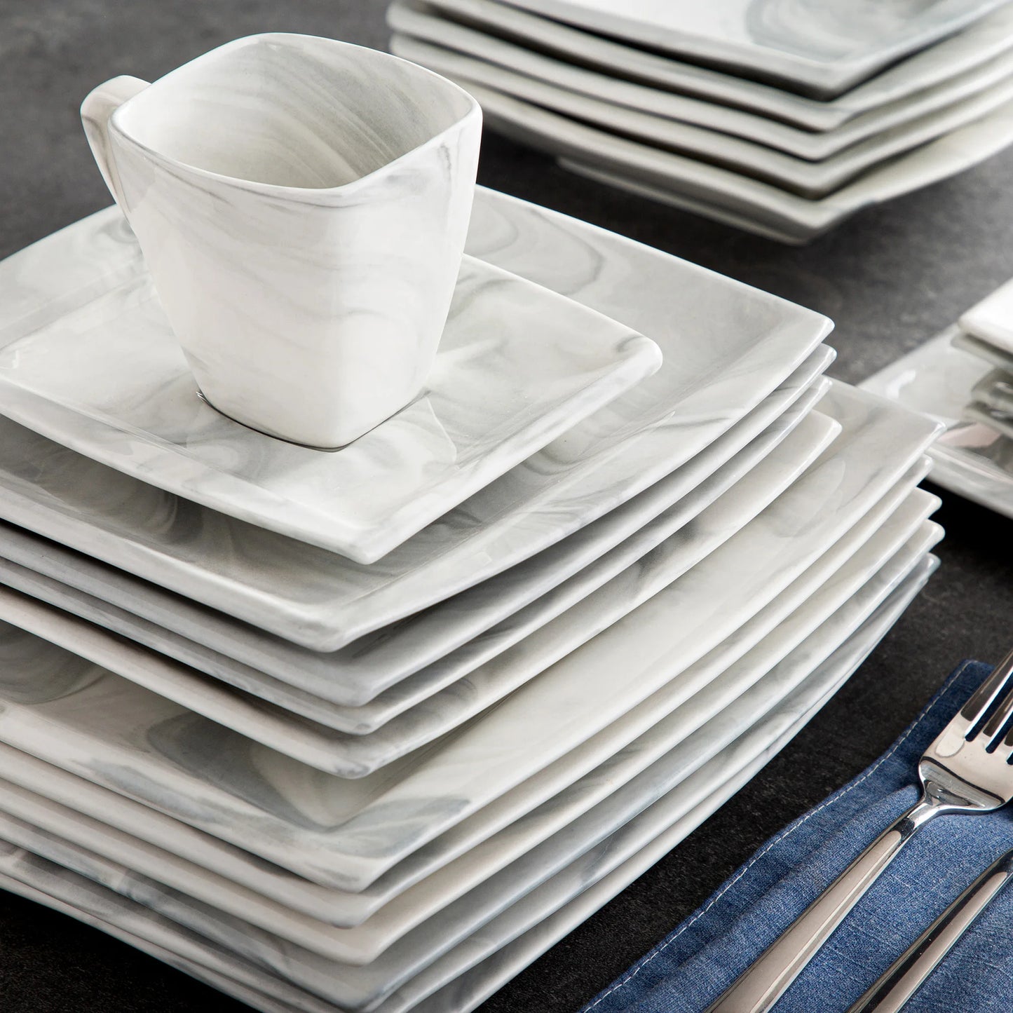 MALACASA Porcelain Dinnerware Set For 12 Service Elegant Tableware