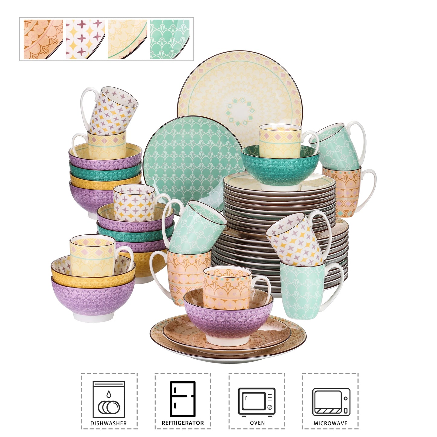 MALACASA Tulip Porcelain Dinnerware Set 4 Design Collection