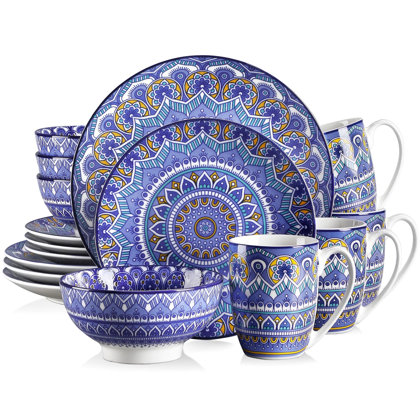 Malacasa Mandala Bohemian Dinnerware Set With Plates Bowls Mugs