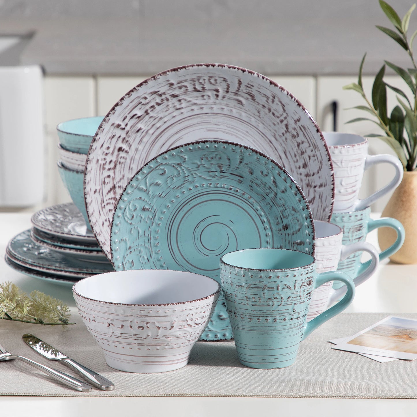 MALACASA Vine Ceramic Dinnerware Set Stoneware Tableware