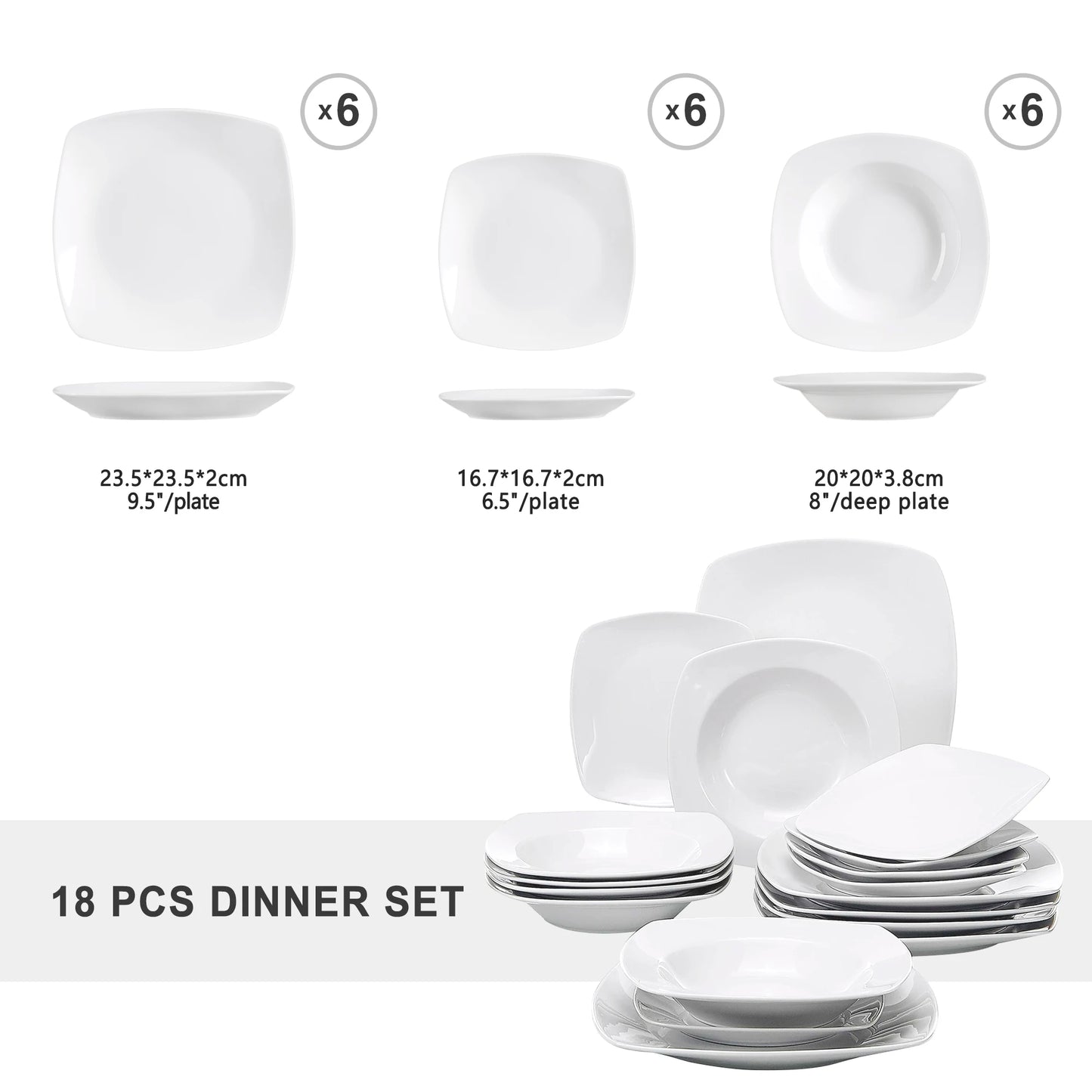 MALACASA Julia Porcelain Dinnerware Set Service For 6