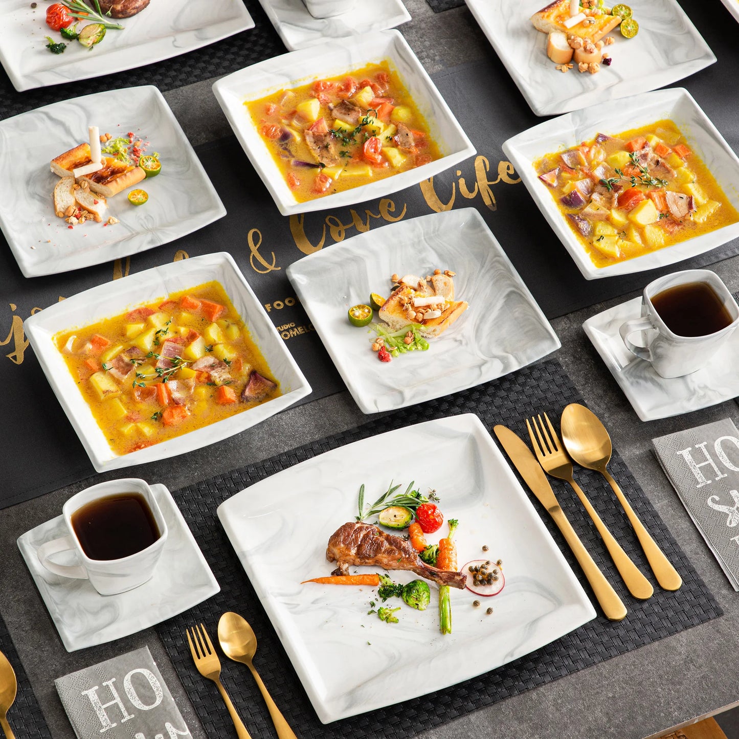 MALACASA Porcelain Dinnerware Set For 12 Service Elegant Tableware