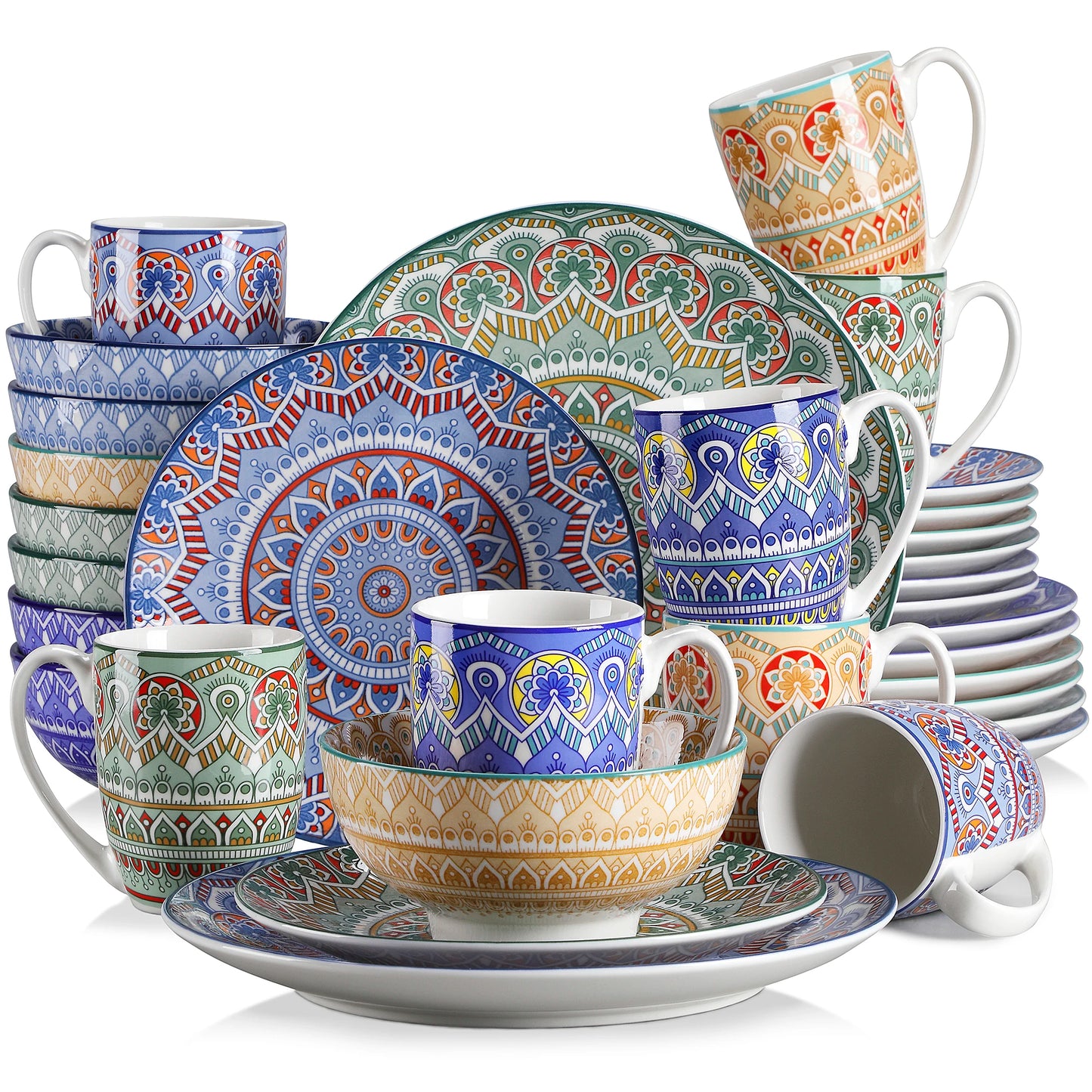 Malacasa Mandala Bohemian Dinnerware Set With Plates Bowls Mugs