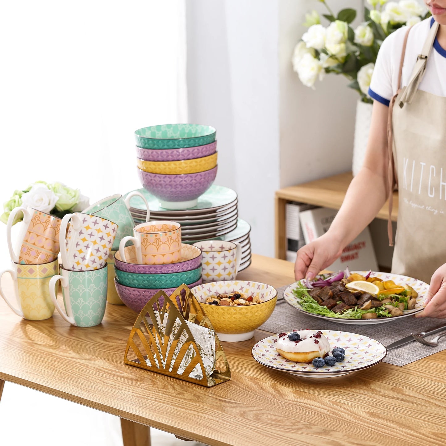 MALACASA Tulip Porcelain Dinnerware Set 4 Design Collection