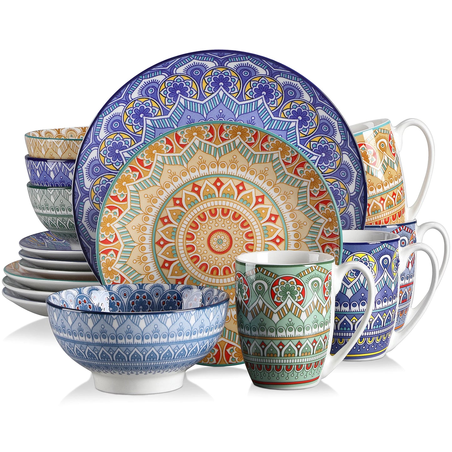 Malacasa Mandala Bohemian Dinnerware Set With Plates Bowls Mugs