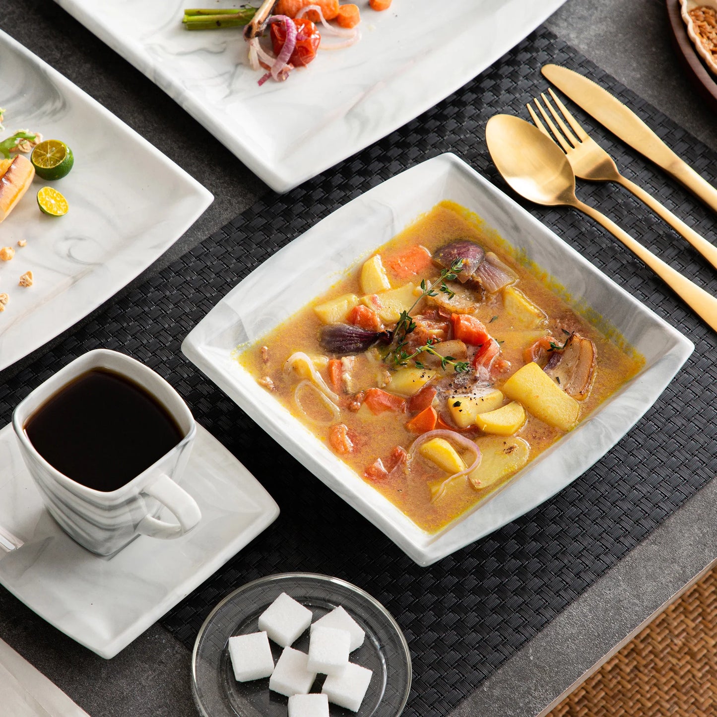MALACASA Porcelain Dinnerware Set For 12 Service Elegant Tableware