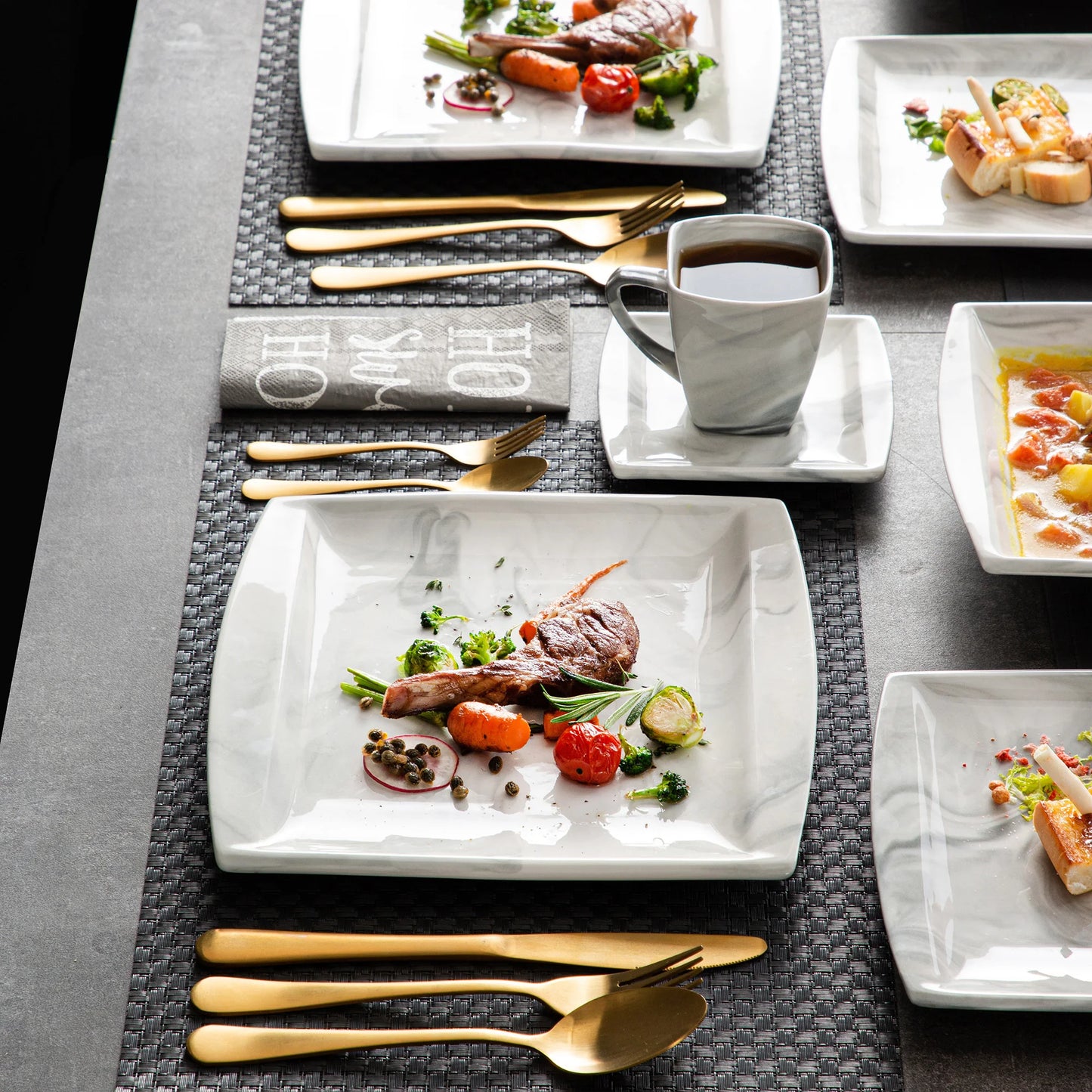 MALACASA Porcelain Dinnerware Set For 12 Service Elegant Tableware