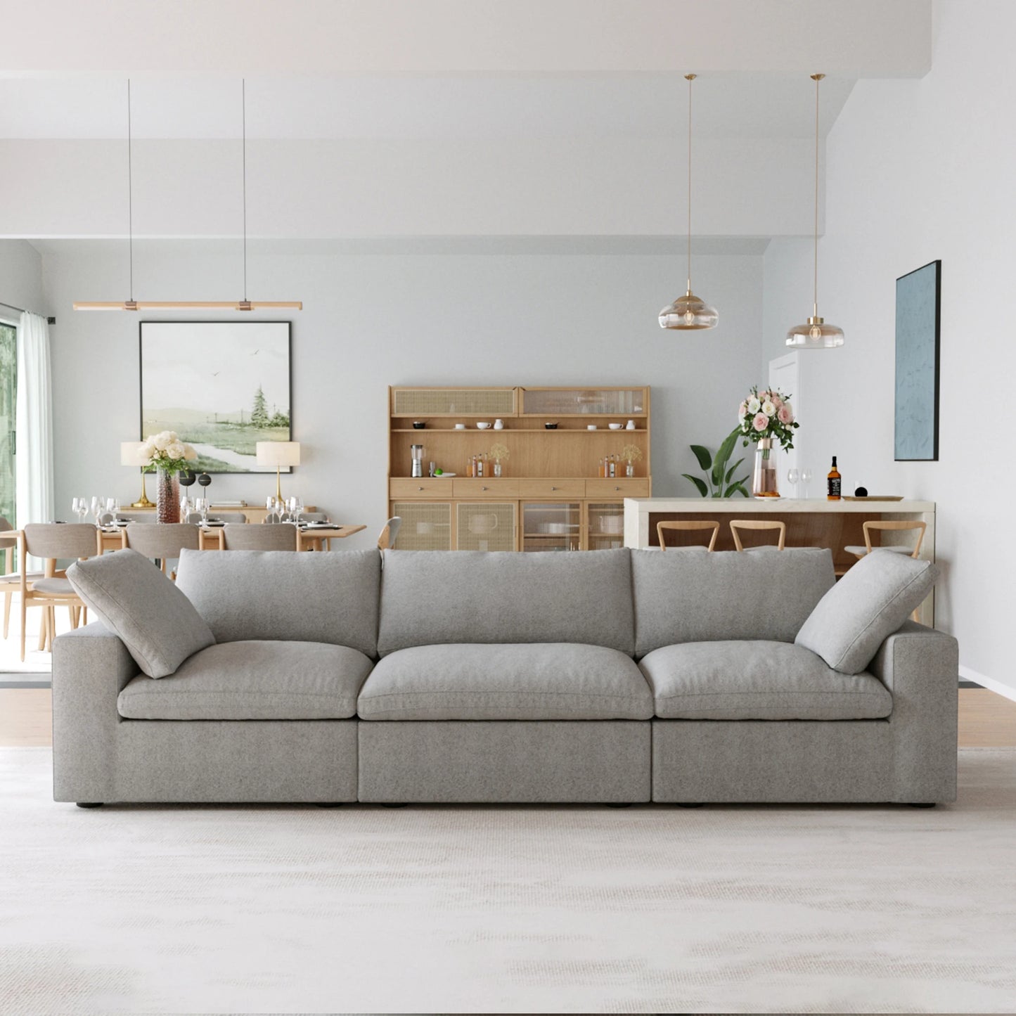 120.45" Cloud Modular Sectional Sofa Minimalist 3-Seats Sofa Couch Convertible Couch Deep Seat Couches for Living Room Sofa Sets