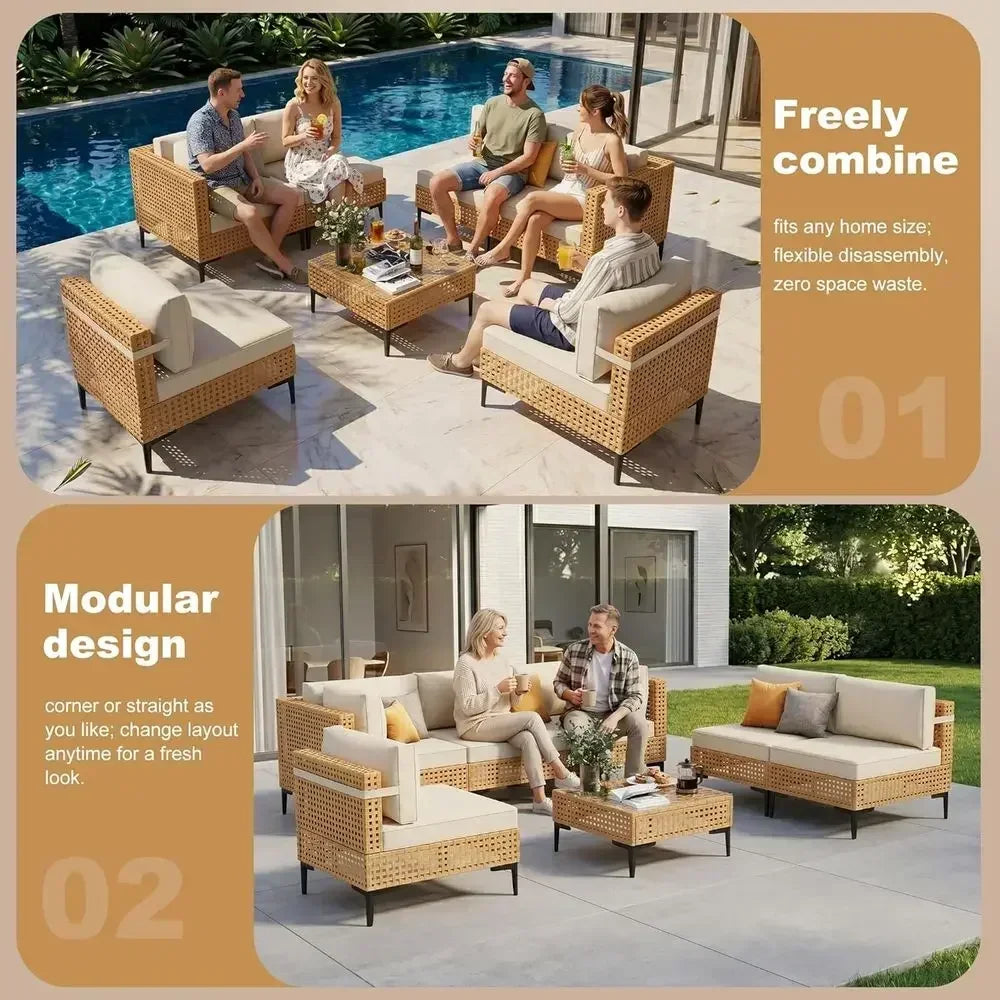 Outdoor Wicker Patio Furniture Set With Cushions Sectional Sofa