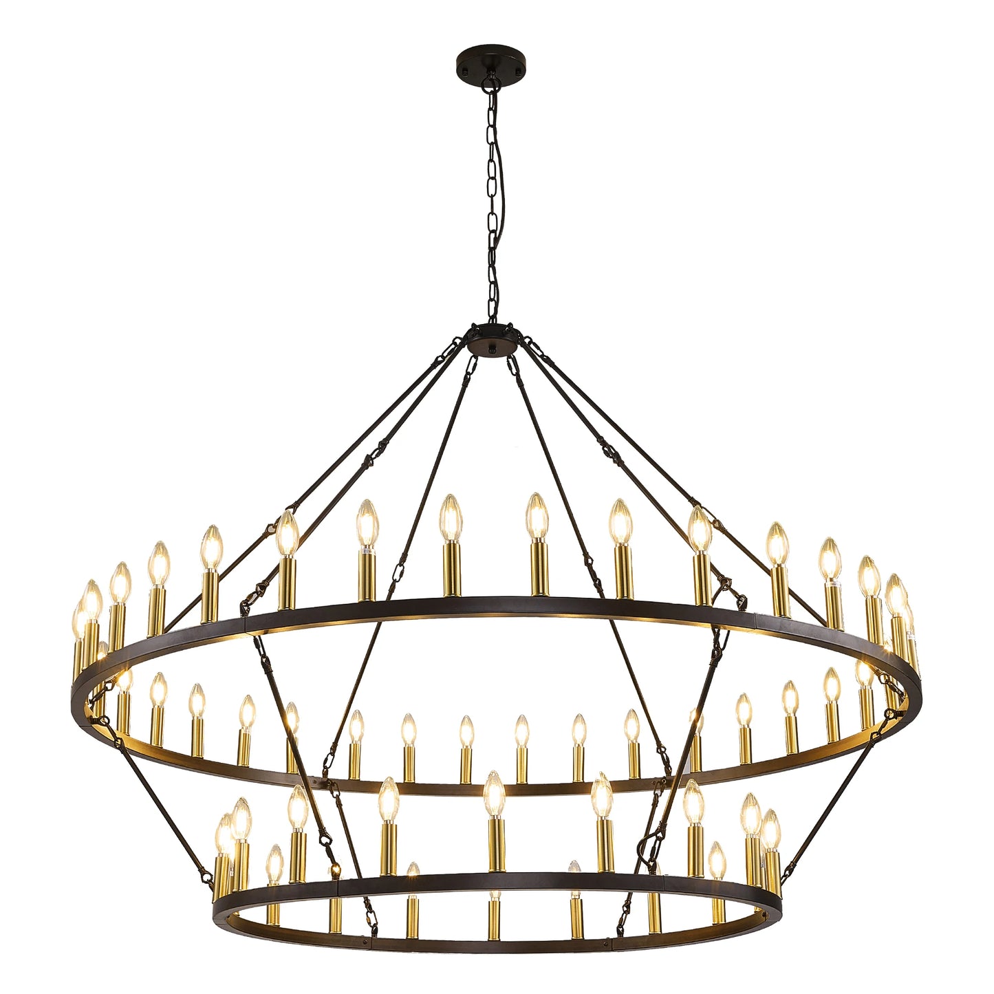 60'' Extra Large Wagon Wheel Chandelier 2 Tier 54-Light Farmhouse Pendant Light Fixture Round  Hanging Lighting for High Ceiling