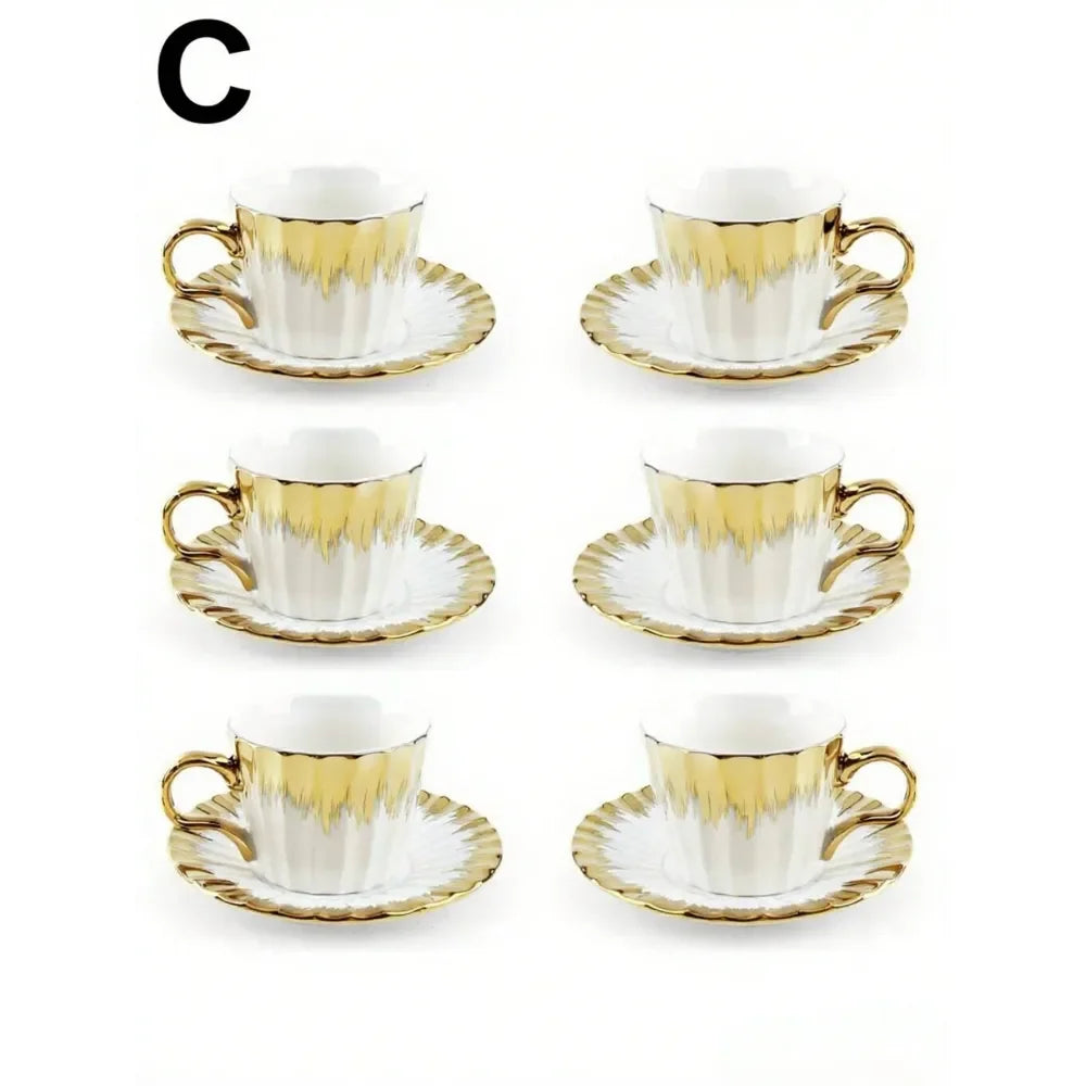 XMSJ Deco Golden Turkish Espresso Cups With Saucers