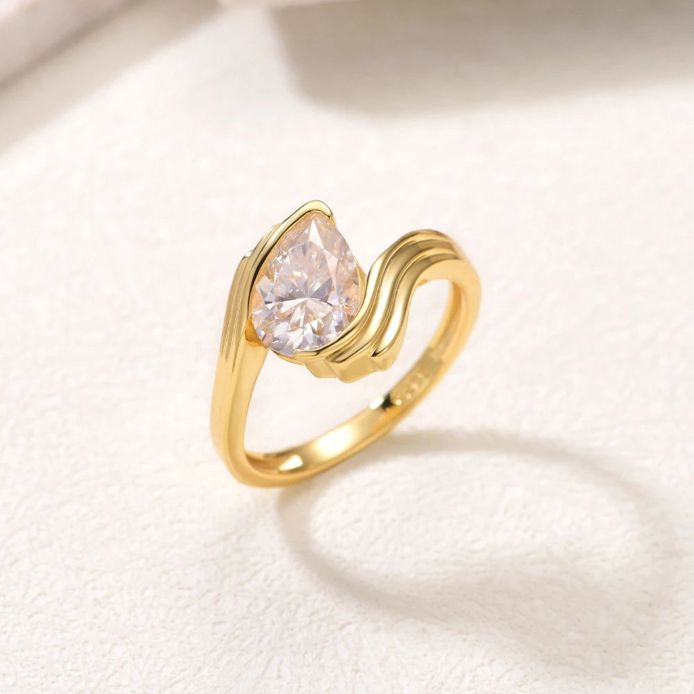 S925 Sterling Silver Water Drop 2CT Moissanite Ring Set Fine Jewelry Gold Plated 18k Suitable for Gift Giving Birthday Gift