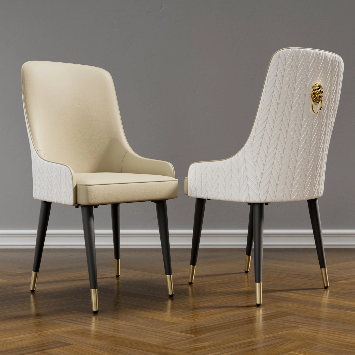 Modern PU Leather Dining Chairs Two With Metal Legs