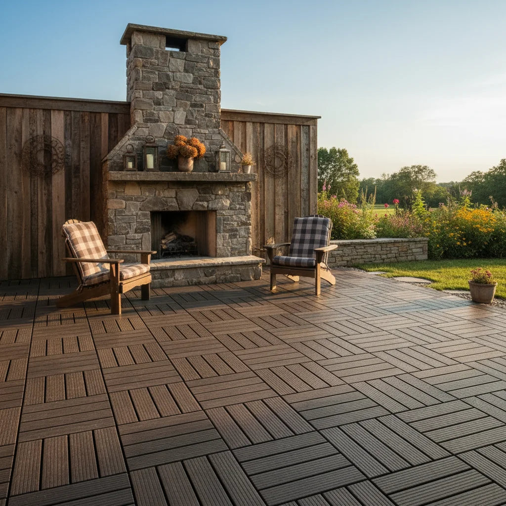 Slip-Resistant Plastic Interlocking Deck Tiles All-Weather Patio Flooring