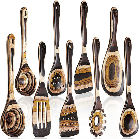 Pakkawood Kitchen Utensil Set With Long Handles For Cooking
