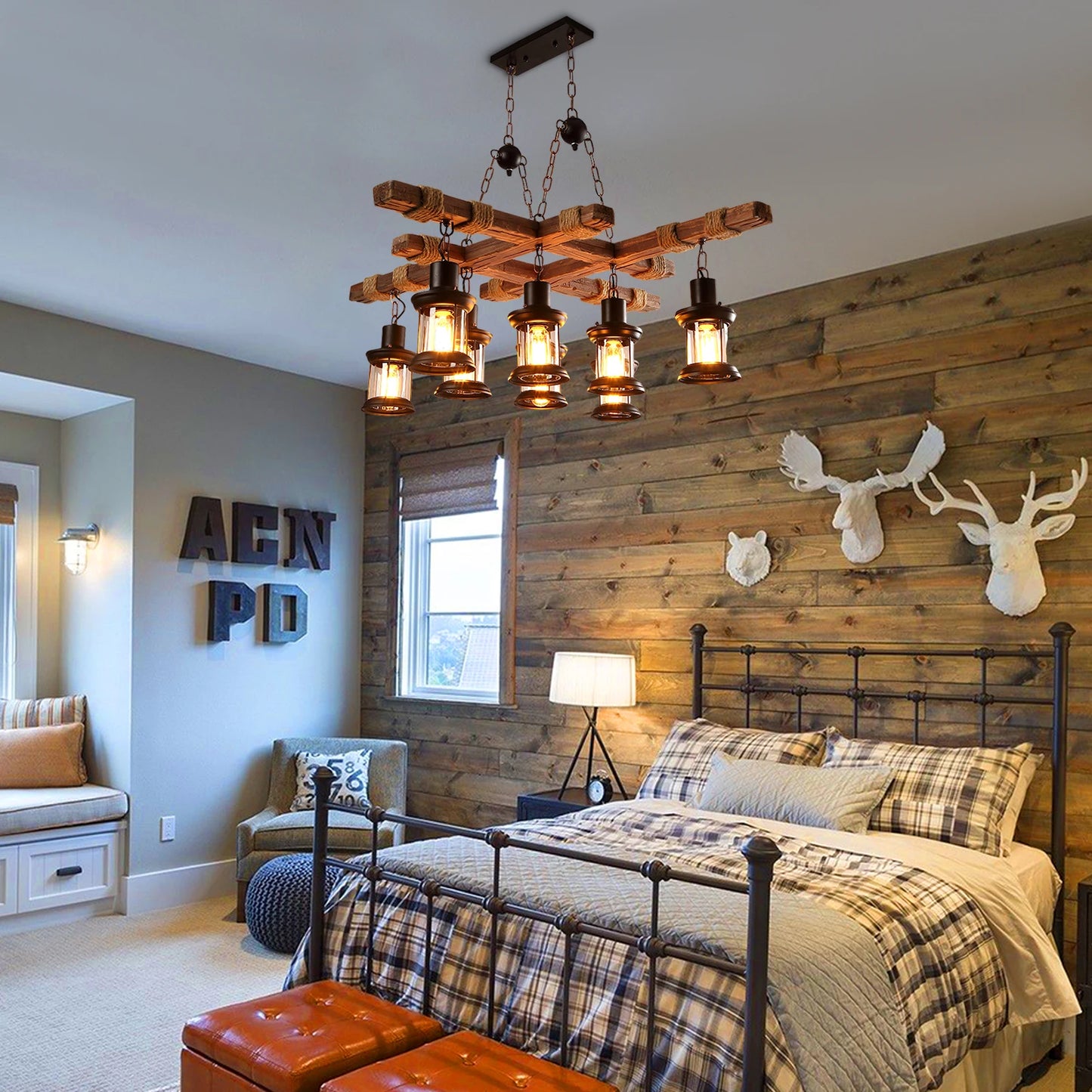 Vintage Wood Ceiling Chandelier Industrial Pendant Light