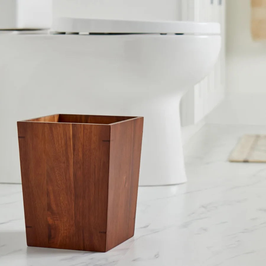 Acacia Wood Trash Can Eco Friendly Durable Kitchen Bin
