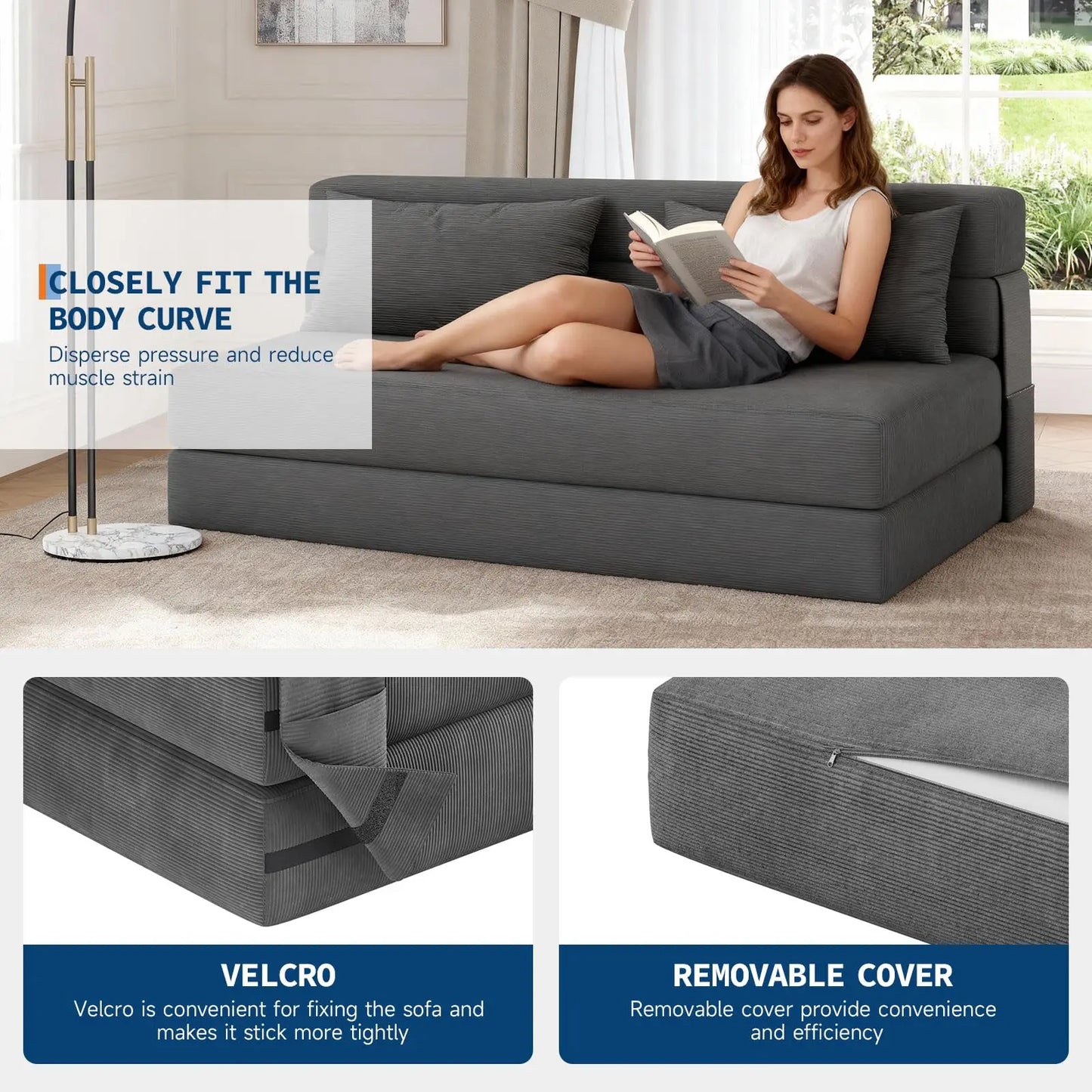 HobbyLane 4 In 1 Corduroy Folding Sofa Bed With Pillow