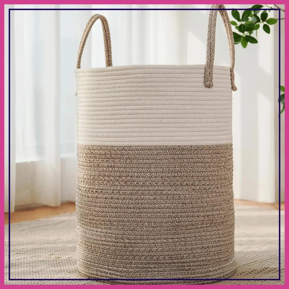 Woven Laundry Basket Hamper Cotton Rope Storage Bin