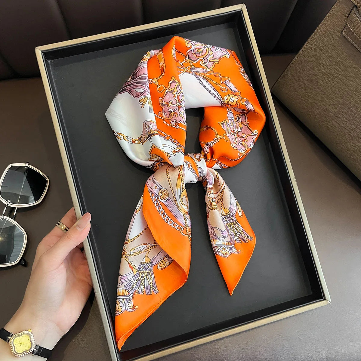 Printed Womens Polyester Scarf Square Shawl Luxury Design