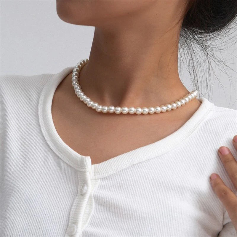 LOVBEAFAS Pearl Choker Necklace For Women And Men Vintage Beads Gift