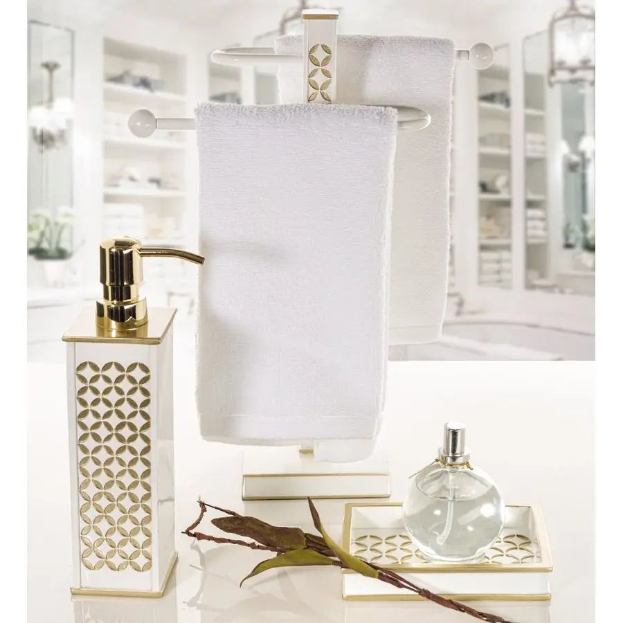 Diamond Lattice White Bathroom Accessories Set Decorative 4 Piece Bathroom Accessory Set Includes Soap Dispenser, Toothbrush Hol