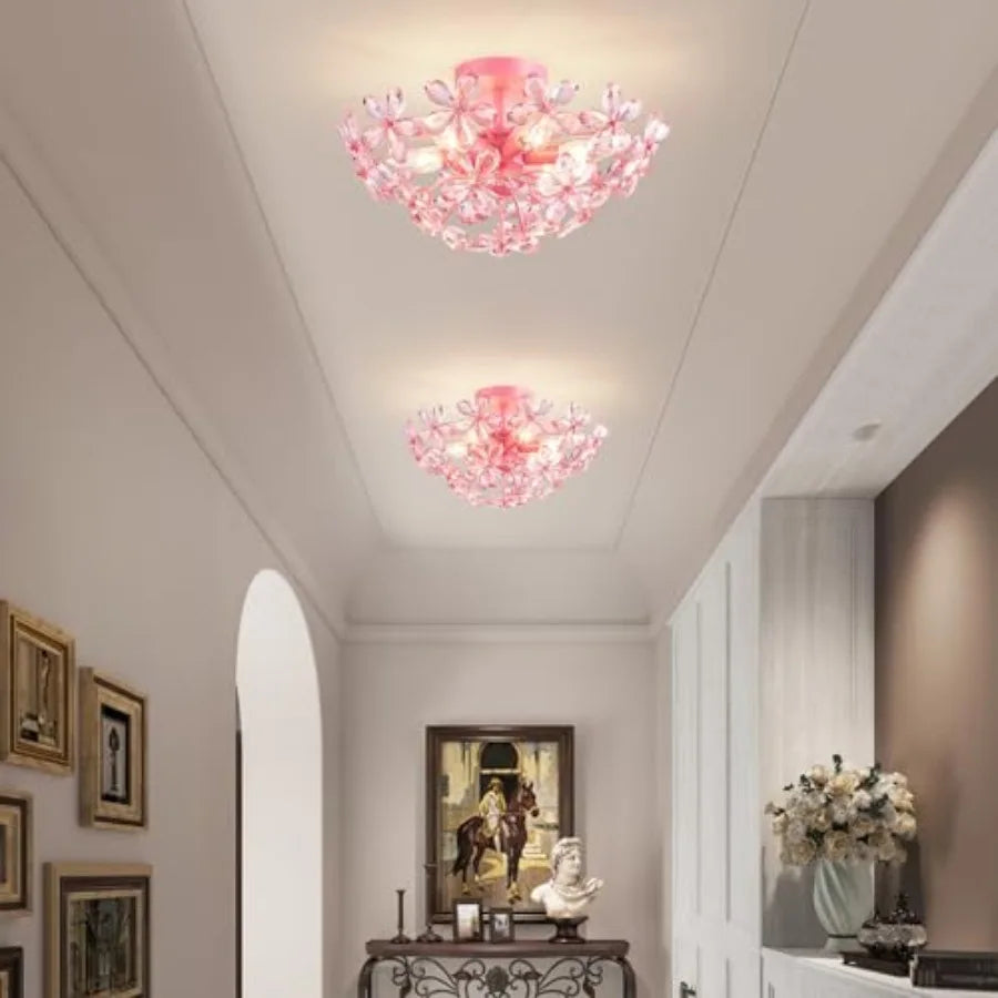 Crystal Chandelier Flush Mount Ceiling Light E12 Base Fixture