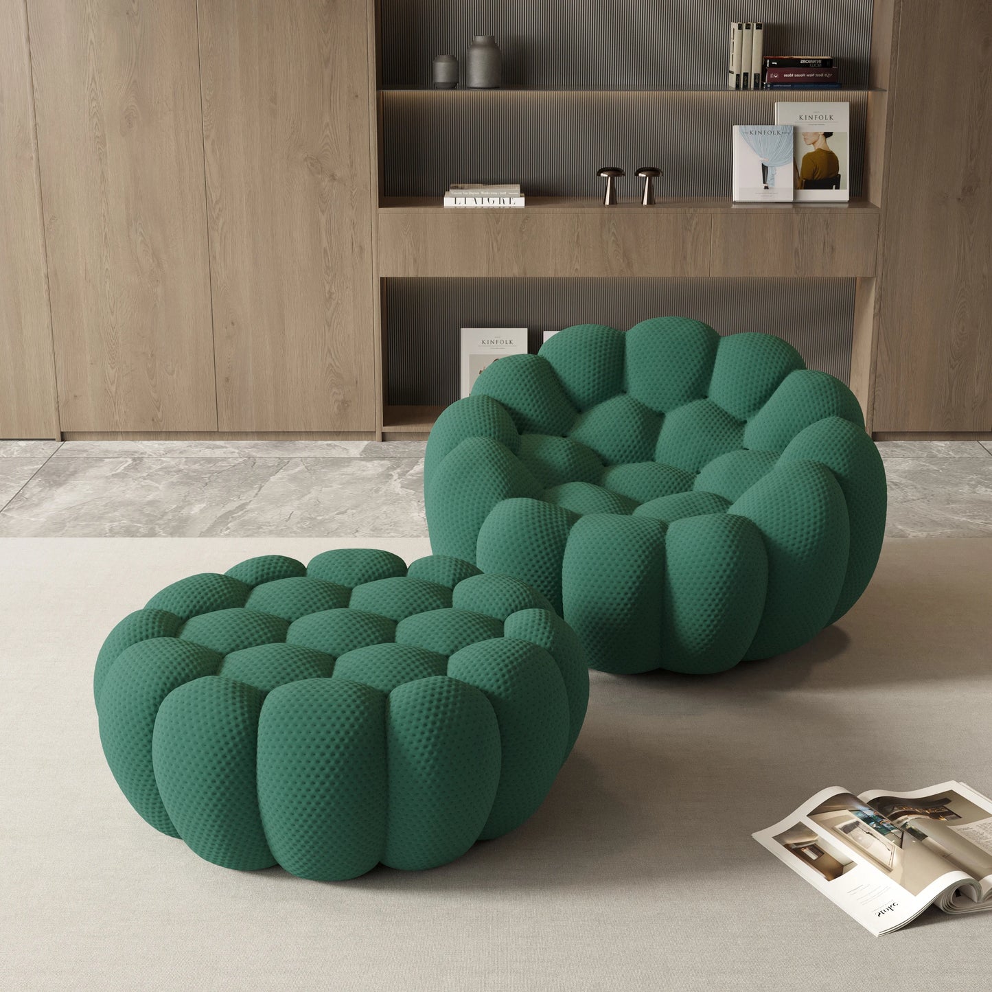 Sdorens Modern Curved Boneless Sofa with Ottoman 3D Honeycomb Mesh Fabric Lazy Floor Chair Living Roon Sets No Assembly Required