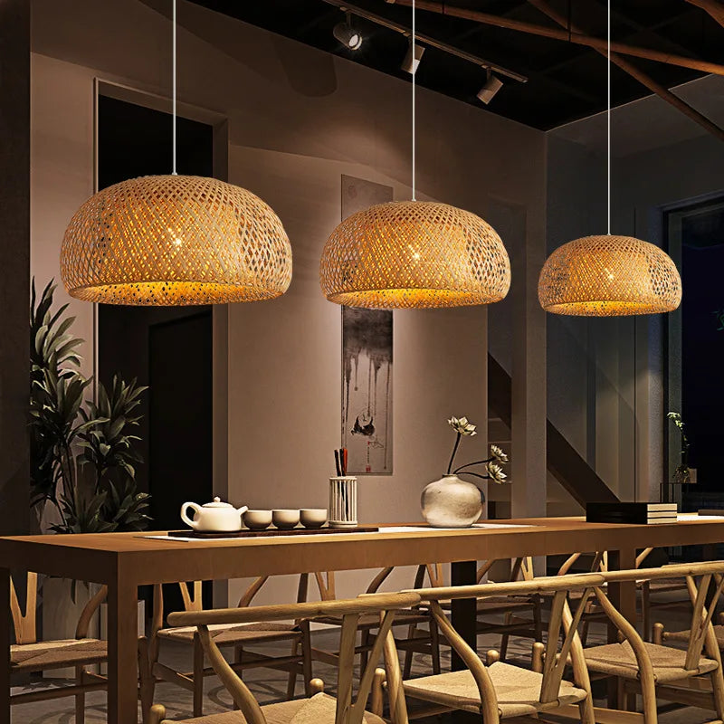 Molden Bamboo Lantern Pendant Light Natural Rattan E27 LED Chandeliers