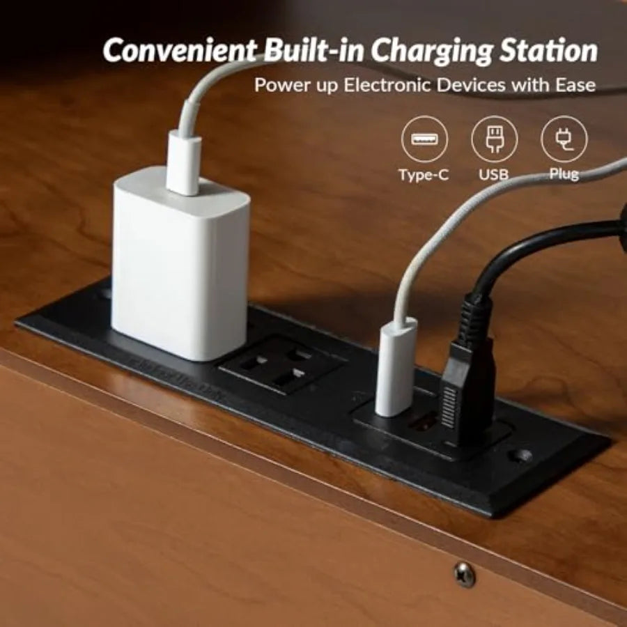 YTYIN End Table With Charging Station, Mid Century Modern Pull Out Shelf