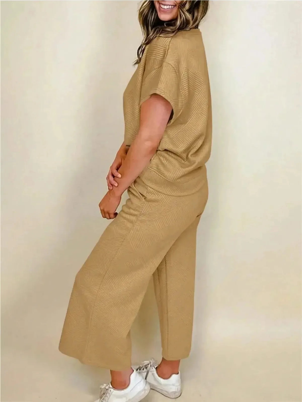 Fisoew Two Piece Sweat Set Luxury High Stretch Drawstring Waist