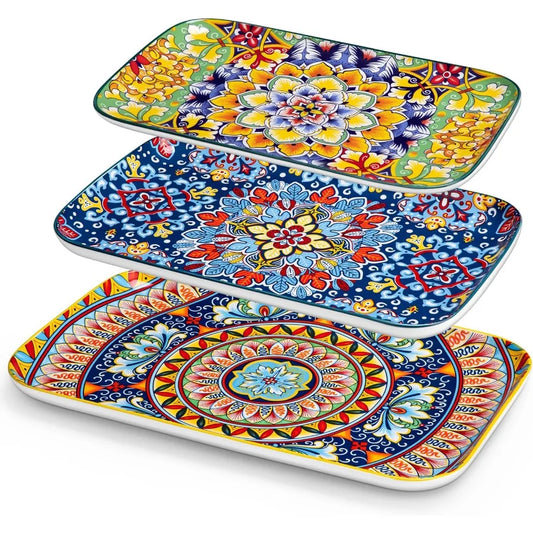 Ceramic Bohemian Serving Platters Set Of 3 Trays Collection