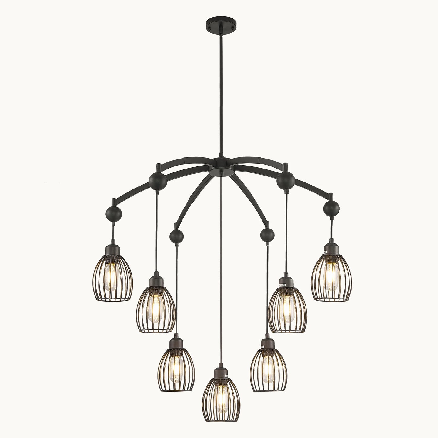Modern Contemporary Lighting Industrial Adjustable Farmhouse Chandelier Unique Metal Cage with Black Rope Pendant Light Fixture